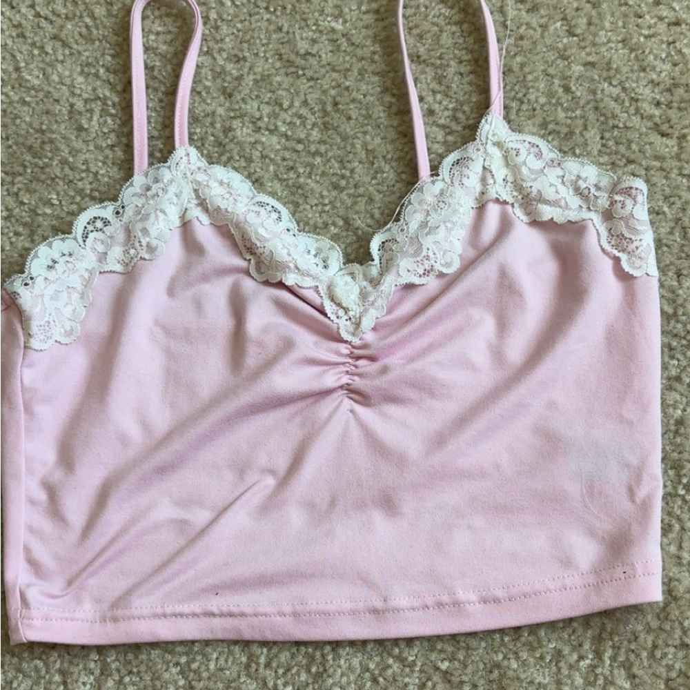 Pink Lace Trim Cami Top
